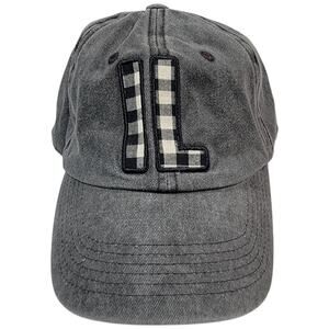 IL Plaid Letter Baseball Cap Adjustable Gray Buffalo Check Heart Patch Dad Hat
